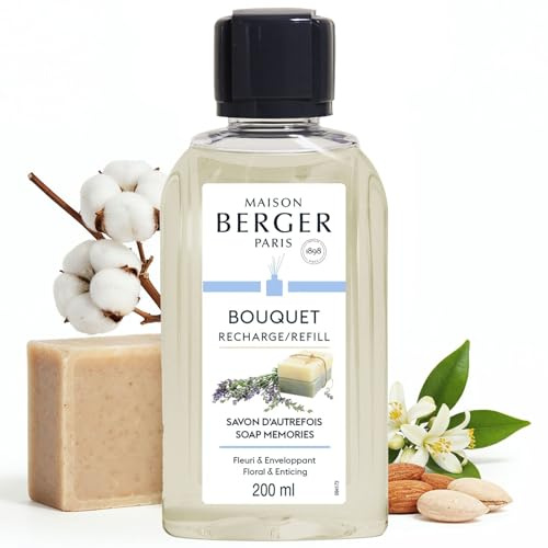 MAISON BERGER Recharge Bouquet Parfumé Savon d'Autrefois 200 ml | Recharge Savon d'Autrefois 200 ml pour bouquet parfumé, diffusion continue environ 4 semaines, sans flamme