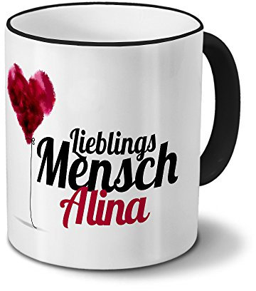 printplanet Tasse mit Namen Alina - Motiv Lieblingsmensch - Namenstasse, Kaffeebecher, Mug, Becher, Kaffeetasse - Farbe Schwarz