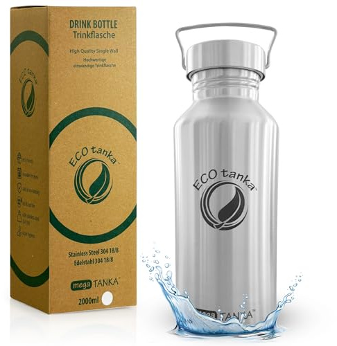 ECOtanka megaTANKA™ 2 L – Edelstahl Trinkflasche 2L, BPA-frei & Auslaufsicher – Nachhaltige Trinkflasche für Sport, Outdoor, Fitness & Gym – Wasserflasche 2 Liter mit Edelstahlverschluss