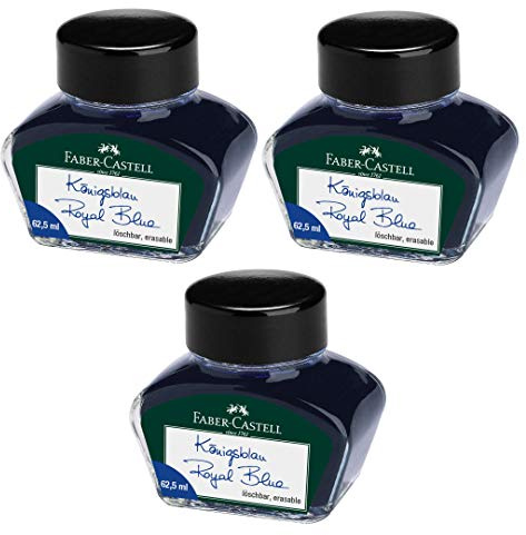 Faber-Castell Tintenglas für Schreibgeräte (3X Königsblau, Tintenfass 62,5 ml)