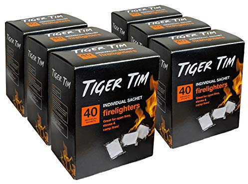 Tiger Tim 240 Sachet Firelighters Mess-Free Safe Odourless Instant Fire Starter for Wood Burners Barbecues Stoves Grills Campfires