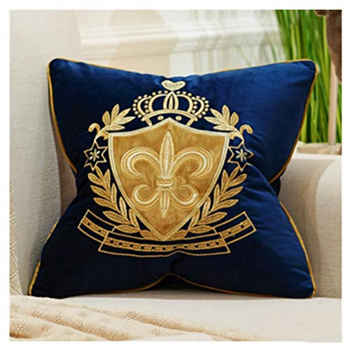 Brillabenny CUSCINO COVER LUXURY ROYAL Stemma Reale Corona Velluto Blu e Oro Giglio, Sofà Arredo Casa Divano Lusso Yatch Poltrona Salotto