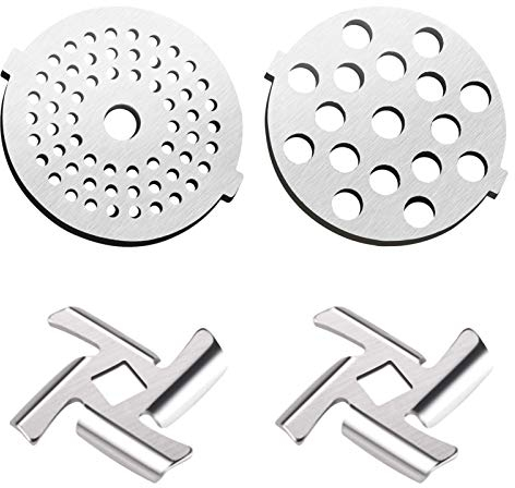 Juego de 4 accesorios de repuesto para picadora de carne Kitchenaid, 2 hojas de picadora de carnes, 2 placas de bordado, kit de repuesto para picadora de carne