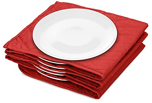 Navaris Electric Plate Warmer - 10 Plate Blanket Heater Pockets for Warming Dinner Plates to 74 Degrees in 10 Minutes - Red Compact Folding Design
