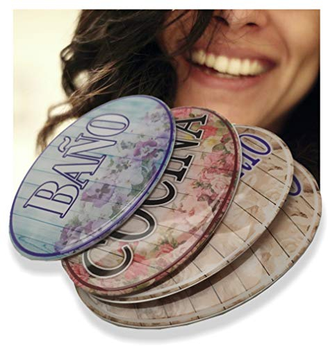 Para tu Hogar - CARTEL ADHESIVO PARA PUERTAS - SIGNAGE - 4 UNIDADES - 12x8cm - MULTICOLOR - PVC - MONTAJE EN LA PUERTA - PAISAJE - SEÑAL PARA PUERTA