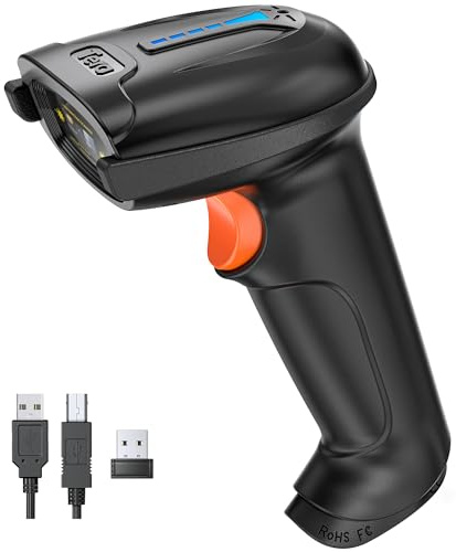Tera Barcode-Scanner kabellos mit Batteriestandsanzeige (2,4 GHz kabellos + USB 2.0 kabelgebunden), 1D-Barcode-Lesegerät, USB-Hand-Barcode-Scanner, Design-Patent: EU008489413, 5100