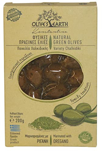 Olive’s Earth Olive Verdi Greche Calcidiche Marinate con Origano | Olive da Tavola Tradizionali, Naturali, Croccanti e Aromatiche – 4x200g