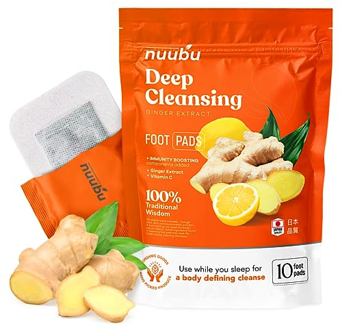 Nuubu Ginger Detox Foot Patches 10 Pcs Detox Foot Pads, Foot Detox Pads to Remove Toxins, Natural Deep Cleansing for Stress Relief & Deep Sleep, Enhance Blood Circulation