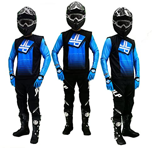 JLP RACING TENUE PANTALON MAILLOT GANTS MOTO CROSS QUAD ENDURO VTT BMX MTB ENFANT STRIPE BLEU XL