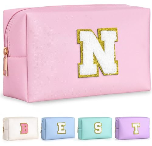 TOPEAST Makeup Organizer - Initial Makeup Bag, Desk Organizer Small Cosmetic Bag Desktop Cosmetic Organiser (Pink N)