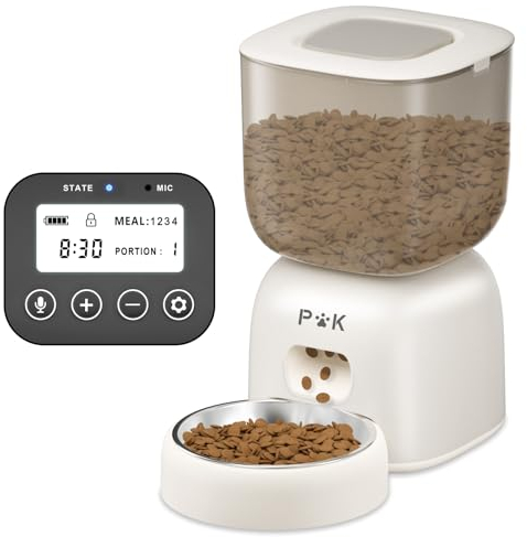 PUPPY KITTY Distributore Automatico Cibo Gatti, Durata Della Batteria fino a 180 giorni, 3L Dispenser Crocchette Gatto con 10S Registrazion, Orari di Mangiatoia Personalizzati, 1-4 Pasti al Giorno
