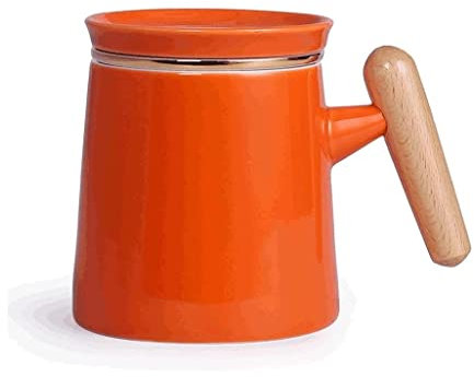 PIPONS Kaffeeglas Teegläser Einfacher Keramik-Kaffeebecher 400 Ml, Multifunktionale Teetasse Mit Filter, Trinkbecher Für Tee, Kaffee, Saft, Milch Usw Cappuccino Gläser (Color : Orange, Size : 400ML)