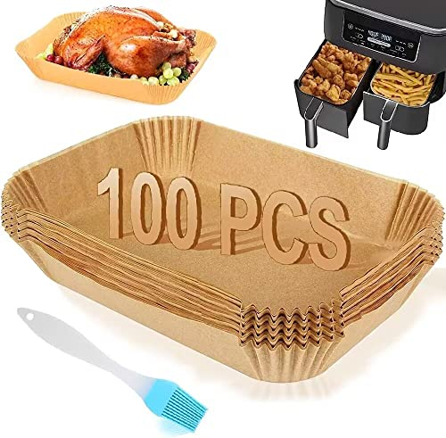 Backpapier für Heißluftfritteuse,100 Stück Rechteckig Airfryer Backpapier Luftfritteuse Pergamentpapier für Ninja Double Stack XL 9.5L SL400EU, AF400EU, Princess, Anderen Dual Zone Air Fryer Zubehör