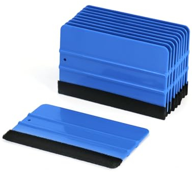 QWORK® 10 Stück Rakel Set mit Weichem Filz Tuch Blau Filzrakel für Autofolien, Tapeten, Fensterfolien und Tönungsfolien, 13cmx8cm