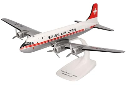 Herpa Snap-Fit modellflygplan Swiss Air Lines Douglas DC-4, miniatyr i skala 1:200, samlarobjekt, modell med ställ, plast