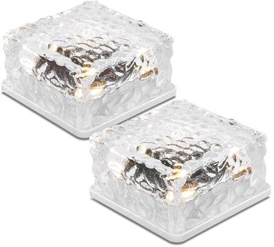 esotec Solar Glas Pflasterstein, 2er Set, LED Bodenleuchte, Leuchtsteine, Wegeleuchte, Außenleuchte, Solarmodul, Akku, IP65, wetterfest, transparent, Höhe 53mm, outdoor, außen, wetterfest, 102560