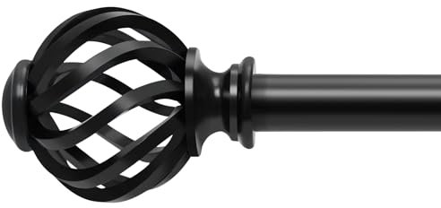 Black Curtain Poles for Voile Curtain, Metal Adjustable Curtain Rods with Adjustable Brackets, Eyelet Curtains Poles with Black Finials for Windows & Door (70 to 155cm)