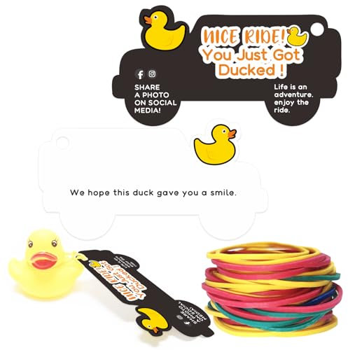 Dinggaogao Duck Tags 50 Pieces Duck Ducking Game Card Printed Car Duck Tags with Round Hole, 50 Rubber Bands, 3.5 x 1.85 Inches (Black)