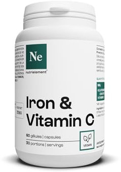 Nutrielement - Fer Vitamine C - 60 gélules - Fer Ultimine™ - Vitamine C Quali®-C Complément alimentaire Système Immunitaire - Biodisponibilité élevée