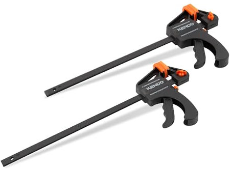 KENDO Einhandzwingen Set – Max. Spannweite: 300mm /Spanntiefe: 63mm – Max. Spannkraft: 0.6kN – Max. Spreizweite: 464mm/Min. Spreizweite: 141mm – Klemmzwinge mit Vollprofilschiene & Kunststoffgriff