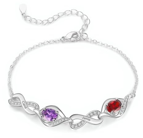 jewelora Personalisierte Damen Armband mit Namen Gravur Mama armband mit Geburtssteinen Geschenk für Damen Freundin Freunde Oma Personalisierte Geschenke (Name 2)