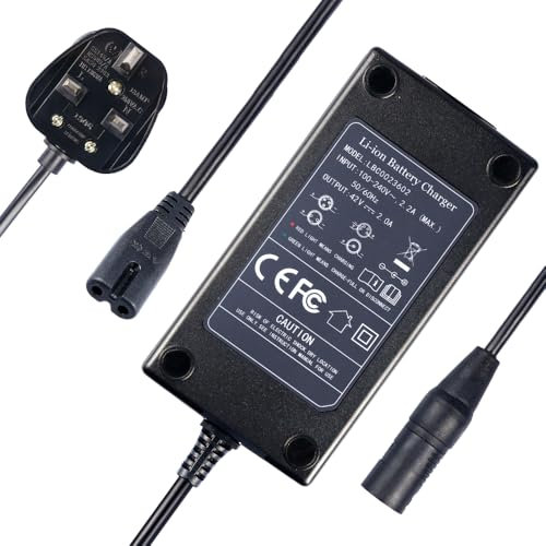 Varstrom 42V 4A Ebike Battery Charger UK Power Adaptor 42V Output 4A 3-Pin Male XLR Connector for 36V Lithium Ebike Battery Charger for Electric Bike Conversion Kit