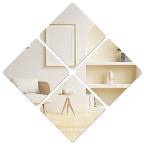 4 Stück Spiegel zum Kleben, Spiegelfliesen Selbstklebend, Spiegelfliesen 20x20cm, Spiegel Selbstklebend, Klebespiegel für Schrank, Acryl Spiegel für Wand Deko, Badezimmer, Wohnzimmer, Schlafzimmer