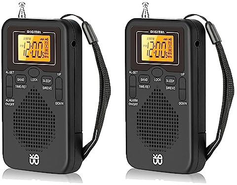 Pyugxab 2X Radio Portátil Mini Am FM Radio Meteorológica Radio de Bolsillo Pantalla LCD Reloj Despertador Digital Reproductor de Radio