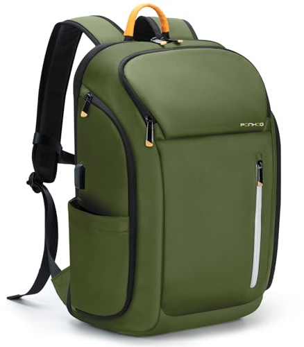 Ponhog Mens Backpack - 30L Large Capacity Laptop Rucksack for Men, 17.3 Inch Anti-Theft Business Bag with USB Port & Multiple Pockets, Durable 900D Nylon for Work/Travel/College, Green | 30L Large Capacity Laptop Rucksack for Men, 17.3 Inch Anti-Theft Business Bag with USB Port & Multiple Pockets, Green