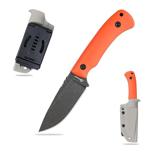 SDOKEDC DC53 Stahl messer Feststehende Klinge Micarta Griff mit Kydex Scheide für Männer Outdoor Camping EDC Survival Jagdmesser (Black Stone Wash+Orange G10 Griff)