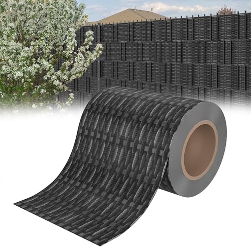 YRHome 70m x 19cm PVC Sichtschutzfolie Sichtschutzstreifen Doppelstabmatten Zaun Sichtschutz Zaunfolie Doppelstabmattenzaun mit 40 Befestigungsclips 450g/m² Stabmattenzaun Windschutz Rattan Anthrazit