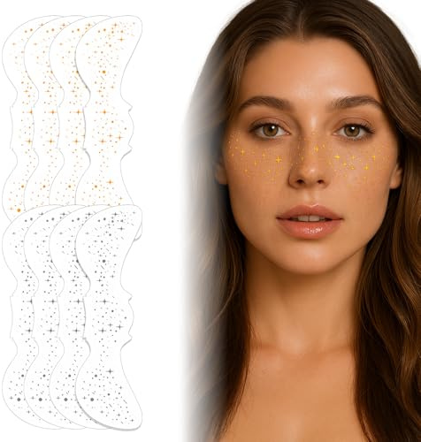ZWWOGE 8 Pezzi Adesivi di lentiggini scintillanti per glitter viso, cerotti per il trucco, cerotti per lentiggini scintillanti, cerotti per il trucco fosforescenti accessorio per feste