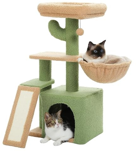 YPDOPORA Tiragraffi per Gatti da Interno, Grande Cactus, Piccolo Tiragraffi per Gatti da 32'' con Rampa in Sisal, Amaca Accogliente E Trespolo Superiore Rimovibile per Gattini