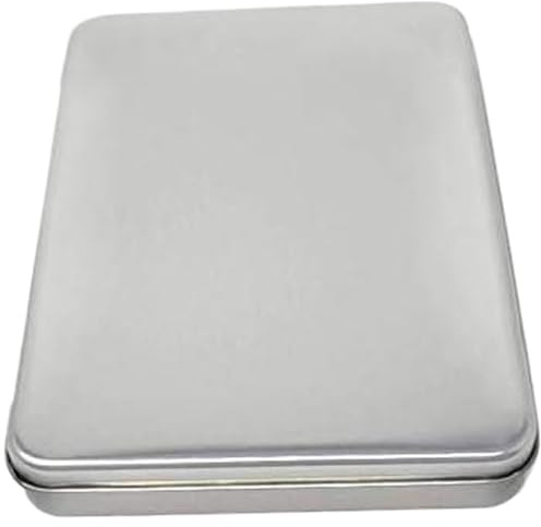 Cunlvyyds Tin Box, Tinplate Metal Box with Hinged Lids, 7x4x0.6 Rectangular Empty Tin Container Silver Storage for Cards, Metal Tins with Lids