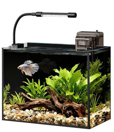 Glass Fish Tank Kit, 2.5 Gallon Betta Fish Tank Aquarium Starter Kit with Filter, Lights, Lid, for Betta, Goldfish, Small Fish or shrimg