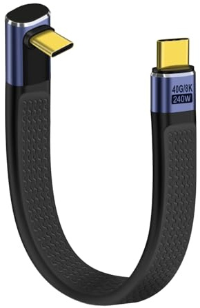 HuaLiSiJi Cavo USB C 4.0 Ricarica Rapida PD 240W 5A 48V Thunderbolt 4 Cavo 40Gbps con Audio/Video 8K 60Hz Cavo USB C Piatto Corto per Telefono, Tablet, Laptop (90 Gradi In Su/In Giù, 12 cm)