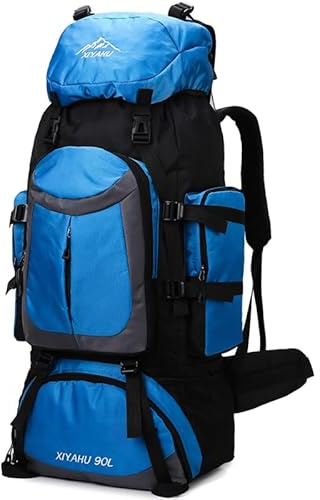 Lawaia 90L Hiking Backpack Camping Rucksack for Men Women Waterproof Backpacks Lightweight Large Outdoor Survival Backpack for School Work Travelling Cycling Climbing Walking Fishing Daypack