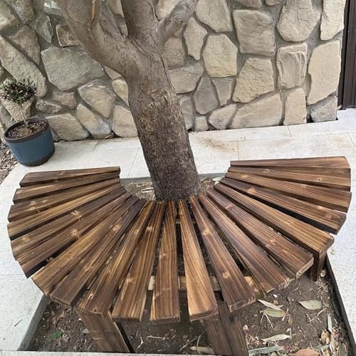 Panchina in legno marrone, decorativa per esterni, funzionale, per il tempo libero (mezza rotonda), panca semicircolare per albero da avvolgere per esterni