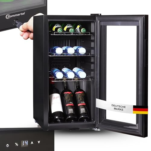 Sommertal Frigorifero con porta in vetro GK50 – frigorifero silenzioso con LED, touch screen e serratura piccolo frigorifero per bottiglie nero 50L