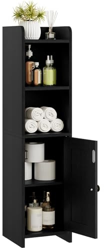 RRX Kleiner Badezimmer-Aufbewahrungsschrank Eckregal mit Tür, Schwarz | Kleinwinkel-Fußschrank mit verstellbarer Regalplatte, neben schmalen Ablagefächer für schmale Badezimmer, 20x20x78 cm