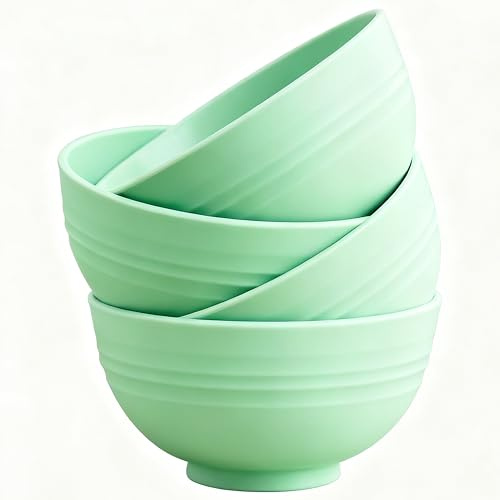 GZTFPQ Plastic Cereal Bowls Outdoor Camping Reusable 4Pcs 770ml Green | Food grade bpa free thickened pp bowls, drop resistant, microwave dishwasher safe for breakfast soup salad camping meals
