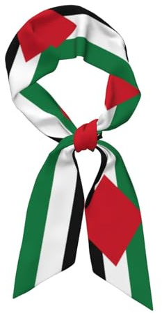 WZYWHJ Pañuelo de seda de tira larga para mujer, estampado de la bandera del Estado de Palestina, pañuelo de satén suave y sedoso