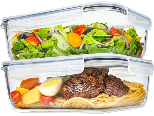 LOVYANXUE 2Pack 9.8 Cups/ 78 Oz Large Glass Food Storage Containers with Lids, Glass Meal Prep Containers with Airtight Lids - BPA Free, Leakproof, Ideal for Food Storing/Serving, Microwave/Oven Safe
