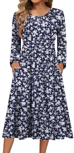 Zeagoo Robe femme, à manches longues, tricotée, col rond, robe d'automne, coupe trapèze, mi-longue, tunique, décontractée, avec poches