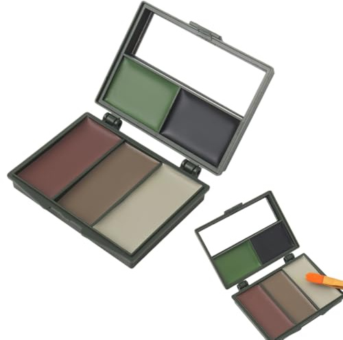LONZIKP Kit de Maquillage Camouflage (1 unité), Peinture Faciale Camouflage, Crème de Camouflage, 5 Couleurs avec Miroir, Camouflage Caméléon, Équipement de Survie
