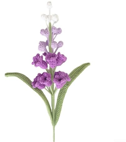 Ramo de flores artificiales de jacinto de hilo de algodón tejido a mano, bajo colorido arreglo floral de ganchillo para sala de estar, dormitorio, oficina o decoración del hogar de boda (morado)
