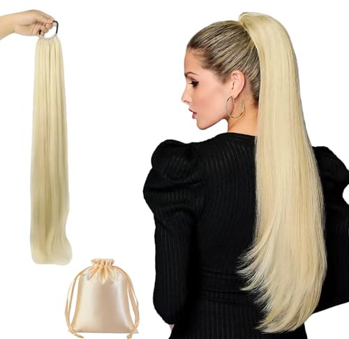 Goldenes Ponytail Haarteil mit Aufbewahrungstasche Extensions Ponytail Extensions Zopf 60 cm Lang Glatter Pferdeschwanz Haarverlängerung Zopf Für Damen Mädchen Täglicher Gebrauch Und Spezielle Anlässe