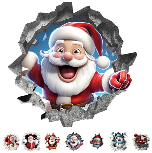 3D Weihnachtsmann bricht durch die Wand selbstklebend Wandaufkleber wiederverwendbar rückstandslos entfernbar Festliche Dekoration Wohnzimmer Küche Badezimmer Lustiger Weihnachtsmann Kommt Wandtattoo