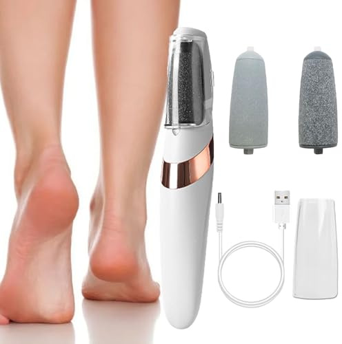 Electric Foot File Hard Skin Remover, Callus Remover for Feet & Dead Skin Remover Electric, USB Rechargeable Waterproof Foot Grater with 2 Heads for Dry Cracked Heels, Pedicure Tools Home Care (White)