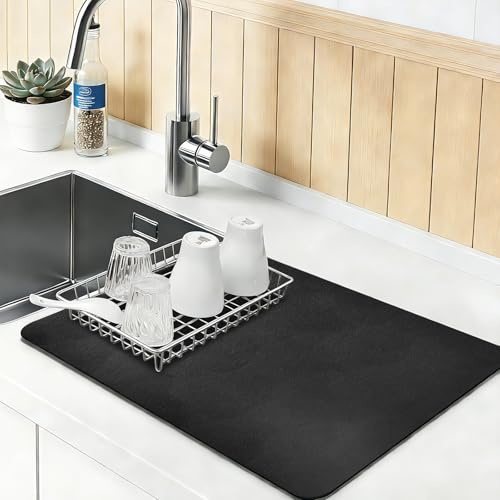 Diskmatta 40 x 50 cm | Kaffematta | Diskmatta | Sugstark torrmatta underlag för kaffemaskin | Köksmatta diskmatta | svart